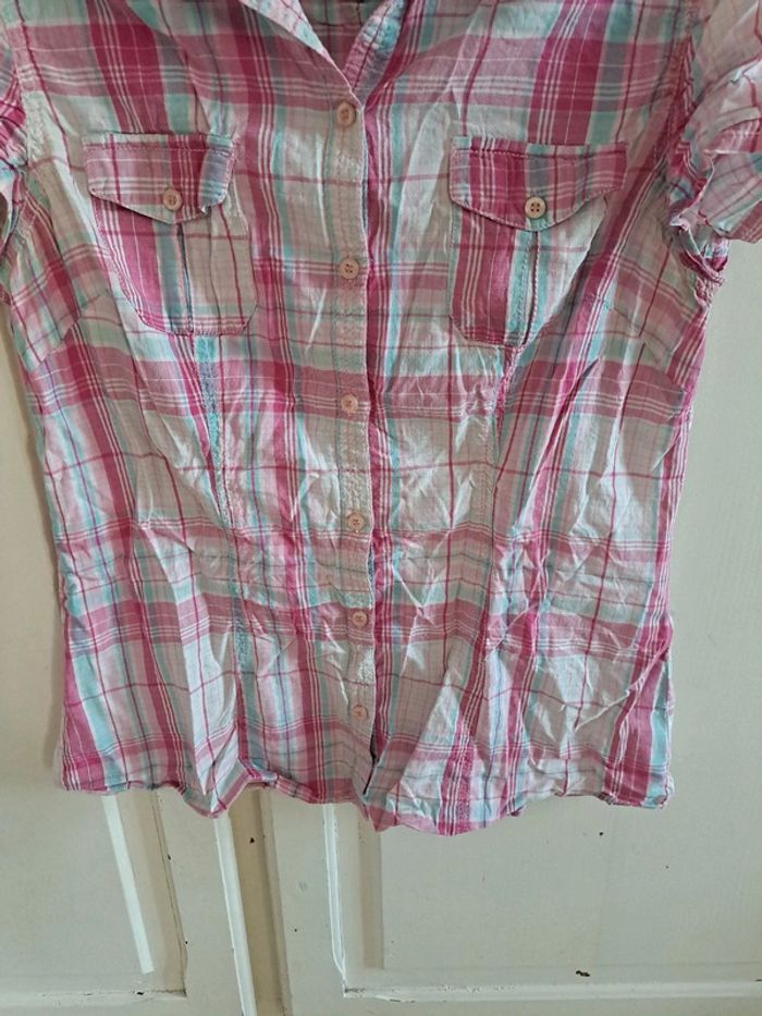 Chemise cintrée manche courte à carreaux rose et bleu 42 - photo numéro 6
