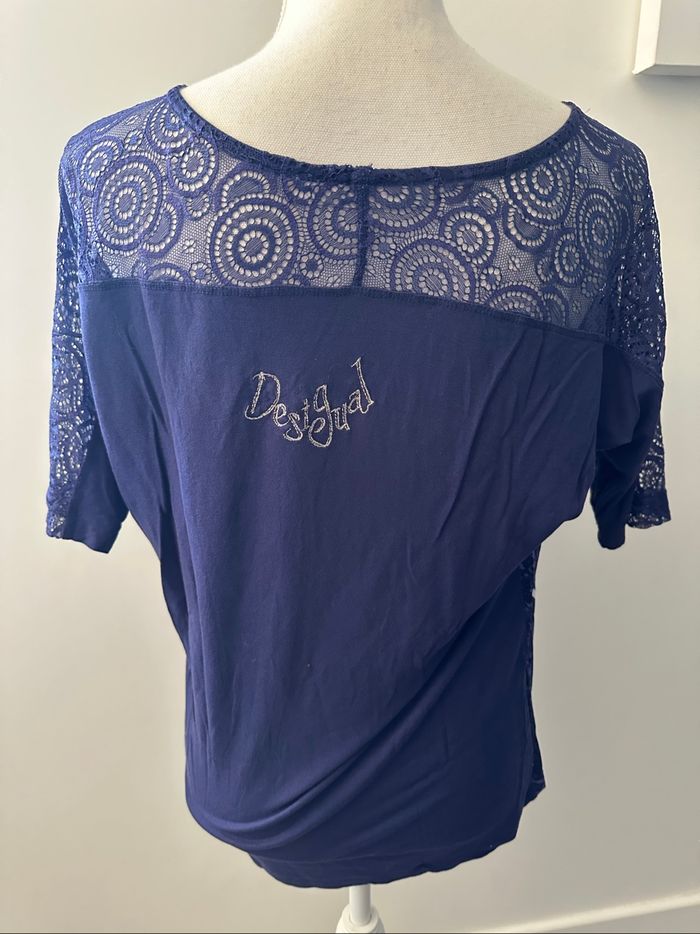 T-shirt en dentelle bleu marine Desigual T34 XS - photo numéro 4