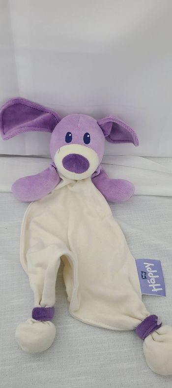 DOUDOU PLAT HAPPY BELLA BABY BLANC VIOLET MAUVE TRIANGLE -