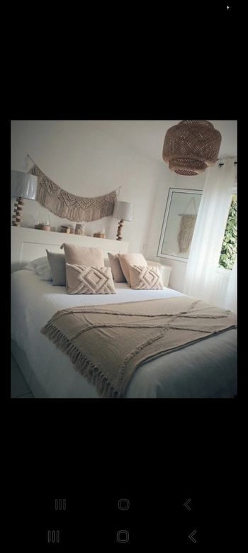 Joli plaid à franges boho chic tufté beige neuf