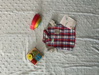 chemise manches courtes à carreaux rouge blanc et bleu 6 mois tex