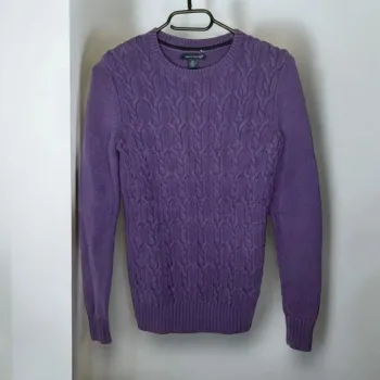 💜 Magnifique Pull col Bateau Tommy Hilfiger / violet Torsadé - T/S