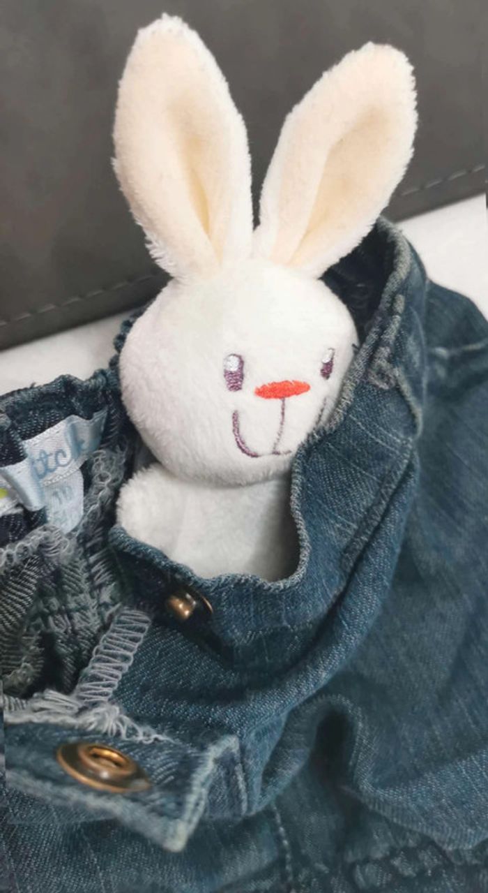 Ensemble 👣 jupe jean et tee-shirt blanc manches longues col montant Kitchoun 1mois/54cm - photo numéro 5