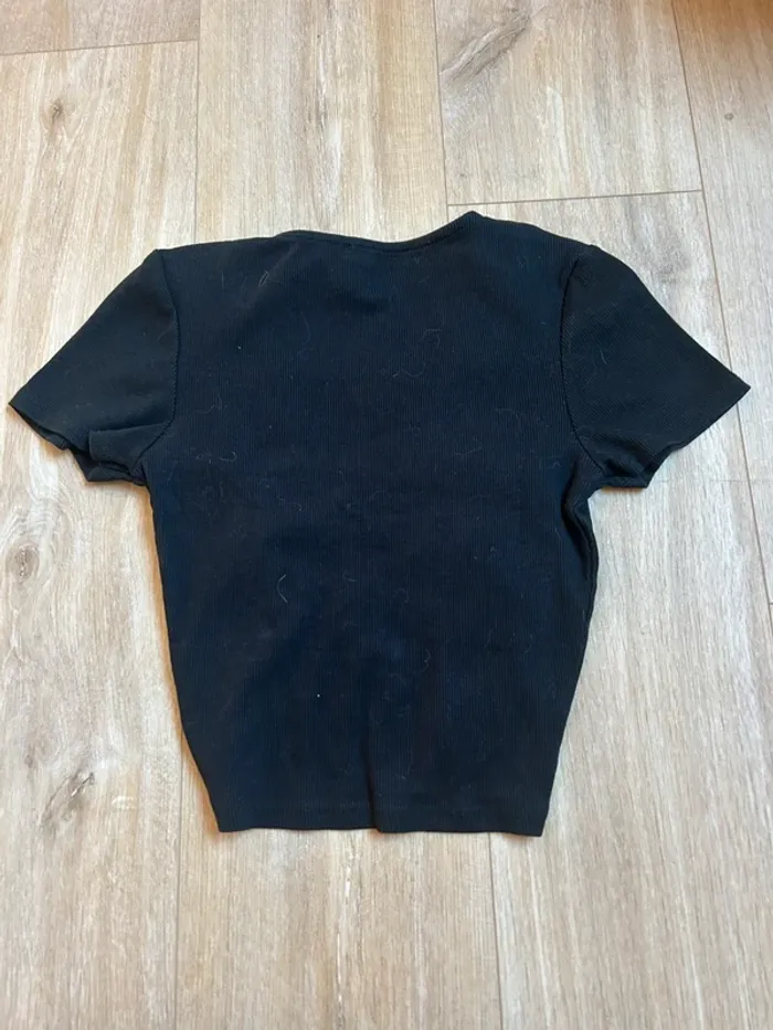 T-shirt noir crop top côtelé - photo numéro 3