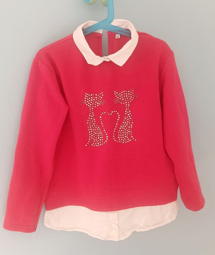 Adorable Pull chemise fille chat cœur 8ans