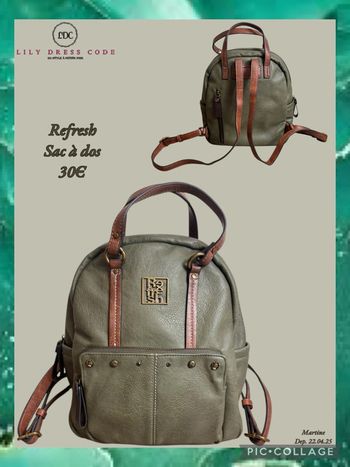 💚Sac à dos kaki et camel en simili cuir – Refresh NEw 💚