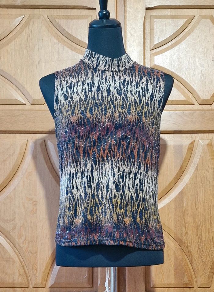 Top multicolore Damart 38 imprimé guépard sans manches chic rétro tendance - photo numéro 2