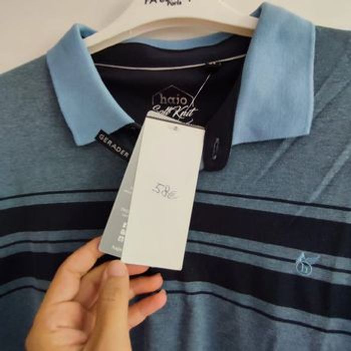 Polo bleu/gris rayures marines taille XL Hajo - photo numéro 3