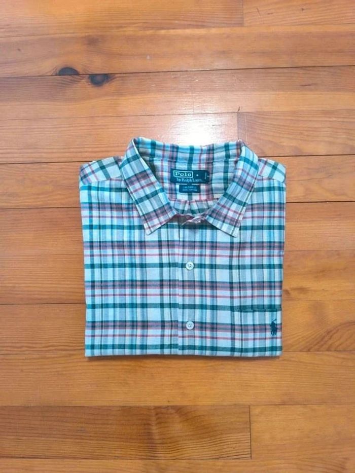 Chemisette à carreaux - Ralph Lauren - Caldwell - Logo brodé marine - Vert foncé, rouge - Taille XL - photo numéro 2
