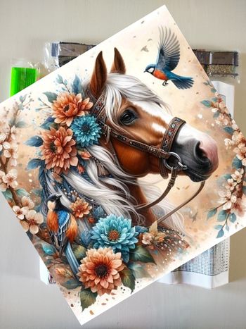 #N198 Diamond painting cheval et mésange 