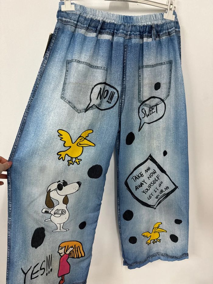 ensemble effet jean chemise manche courte avec pantalon imprimé snoopy - photo numéro 12