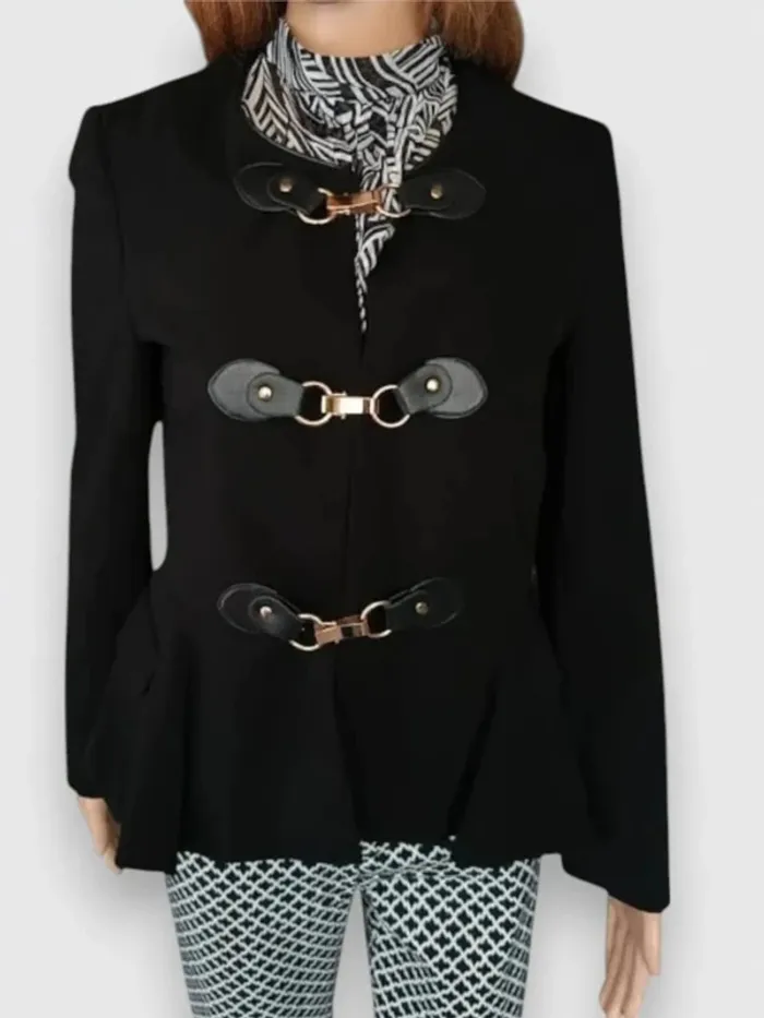 Blazer noir Queenie ,coupe cintrée et évasé ,fermeture pinces dorées metalliques - photo numéro 4