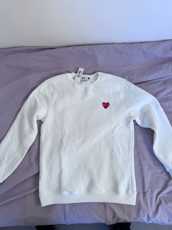 Pull sweat-shirt sans capuche ras de cou Comme Des Garçons taille S blanc - photo numéro 3