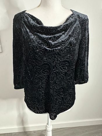 Blouse à fleurs noire en velours Vintage T38 M