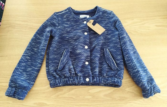 Gilet molleton fille bleu chiné taille 6 ans Jean Bourget