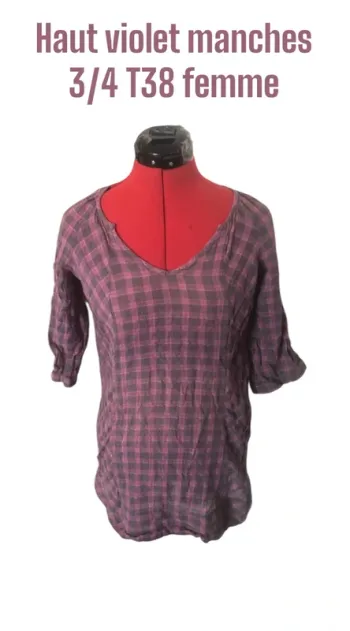 Haut violet manches 3/4 T38 femme 👚