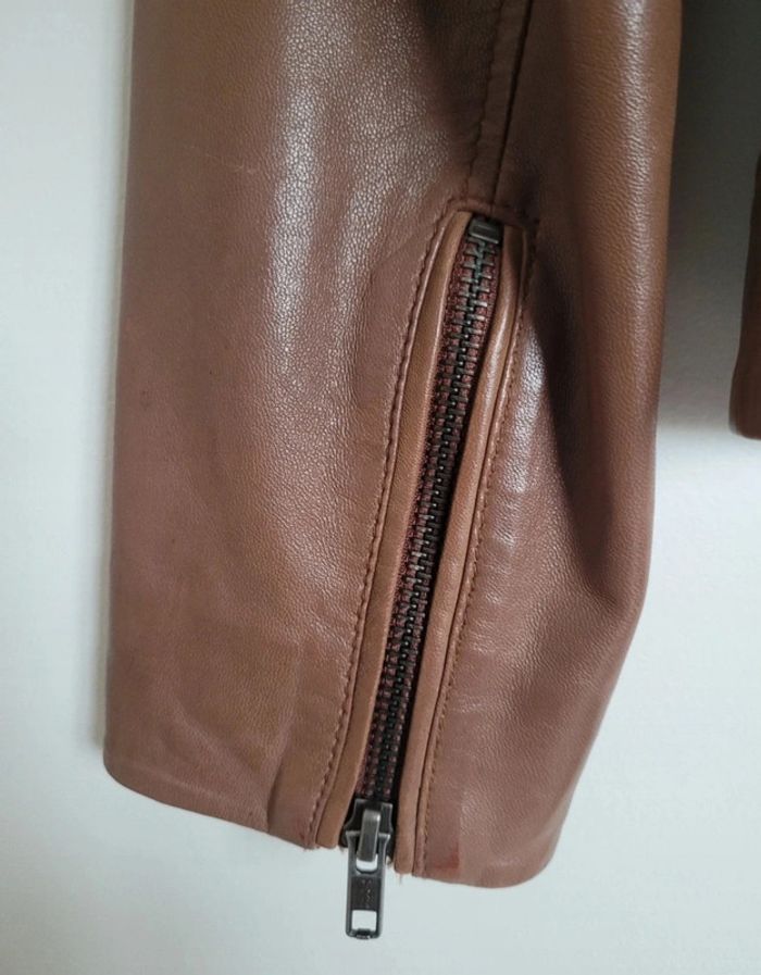 Veste en cuir Naf Naf camel - photo numéro 4