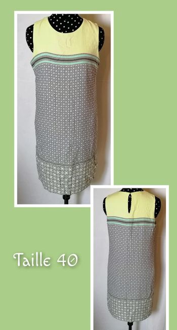 Robe courte d'été droite blanc jaune vert noir taille 40