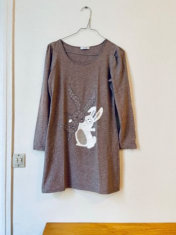 Chemise de nuit à manches longues beige avec lapins Etam taille 36 TBE