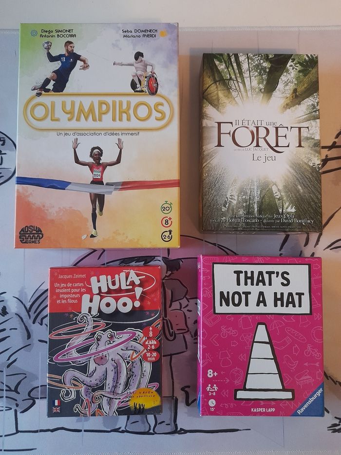 Lot de 4 jeux de société that's not a hat hula hoo Il était une forêt olympikos