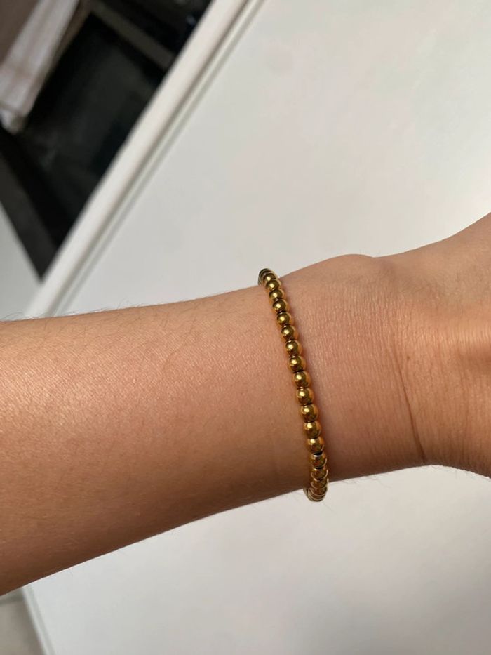 Bracelet perles métal doré ajustable - photo numéro 8