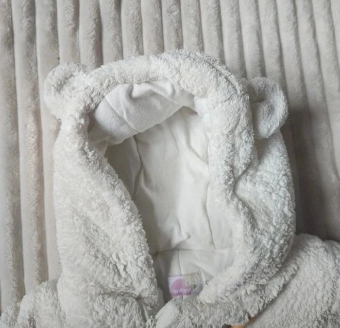 Combinaison pilote bébé 6 mois – Blanche chaude à capuche - photo numéro 4