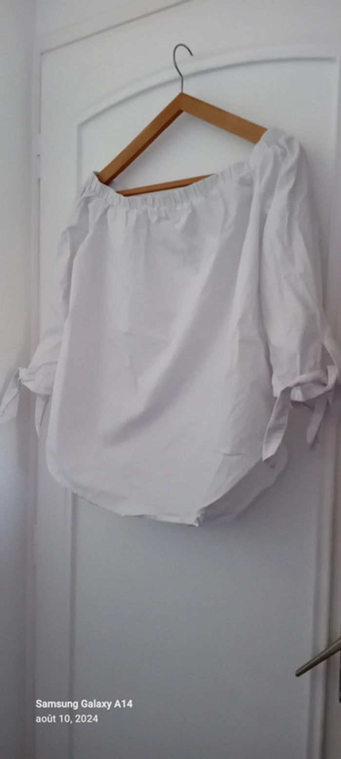 Blouse col elastique manches à nouer blanche femme M justfab - photo numéro 3