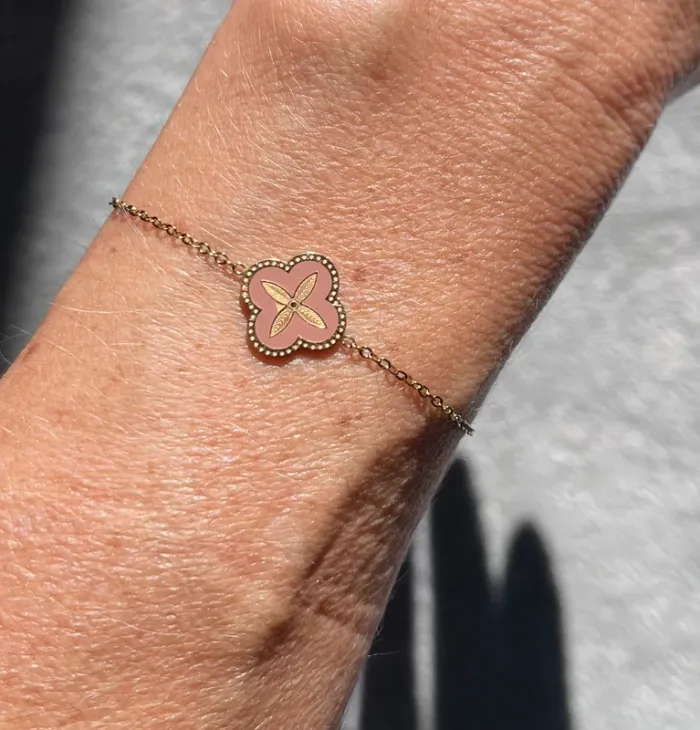 Bracelet trèfle or et rose - Omacoo - photo numéro 3