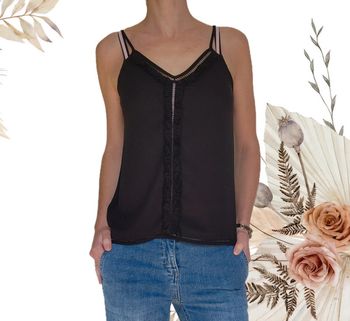 Débardeur chic détails ajourés Mango XS noir