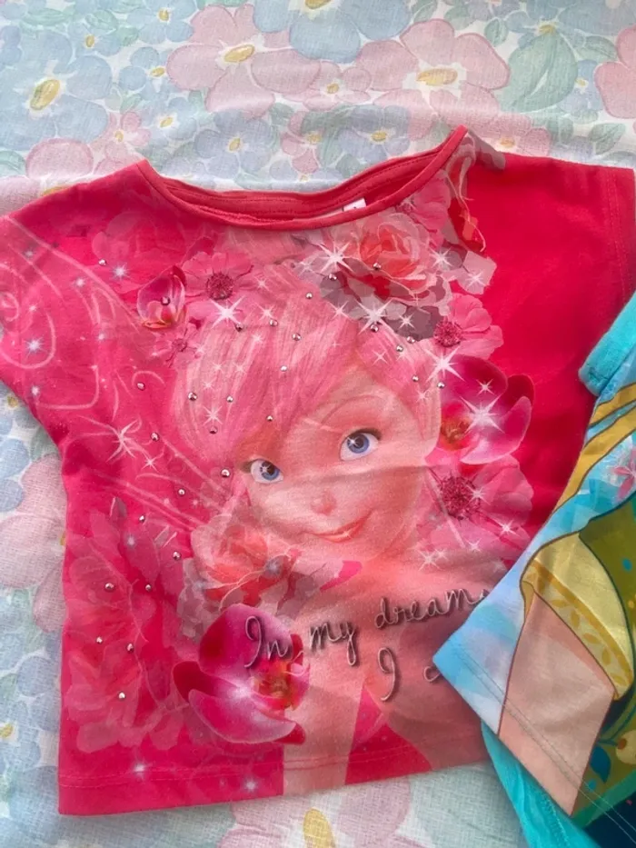 Lot 2 teeshirt Disney princesse fée clochette Elsa reine des neige - photo numéro 3