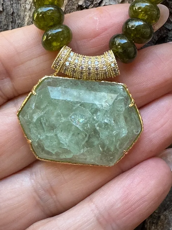 Sublime gros collier habaha Paris jade aventurine zircons acier inoxydable or - photo numéro 5
