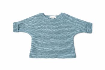Pull fille, manche 3/4 chauves souris, laine argentée. 4 ans.