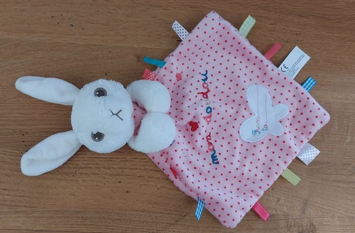 Doudou plat lapin rose blanc papillon - Nicotoy - photo numéro 3