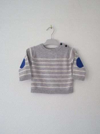 Pull gris rayé Jacadi 6 mois TBE