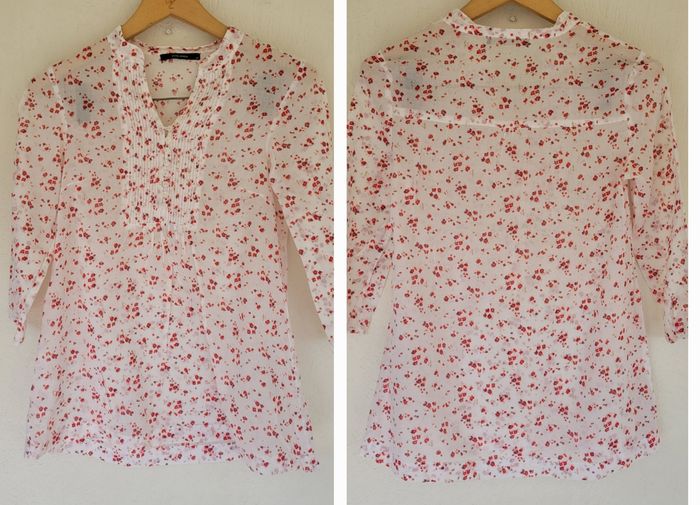 Vero Moda Blouse Manches 3/4 TXS - Blanc&Rouge- Col Tunisien-Légère & Fleurie - TBE - photo numéro 3