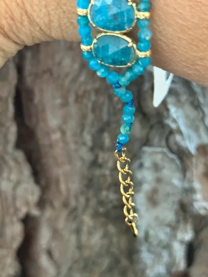 Bracelet manchette habaha Paris apatites bjzures peules et pierres finitions acier inoxydable or - photo numéro 7