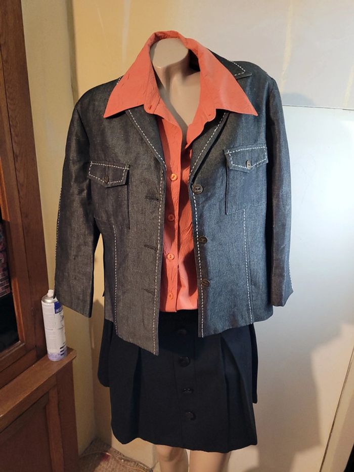 Blazer en lin, gris sur piqûre blanche