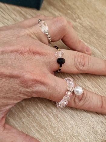 Lot De 3 Bagues Nylon Perles Cristal