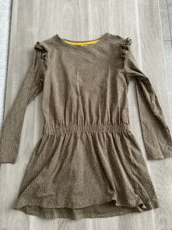 Robe manches longues kaki à pois blancs