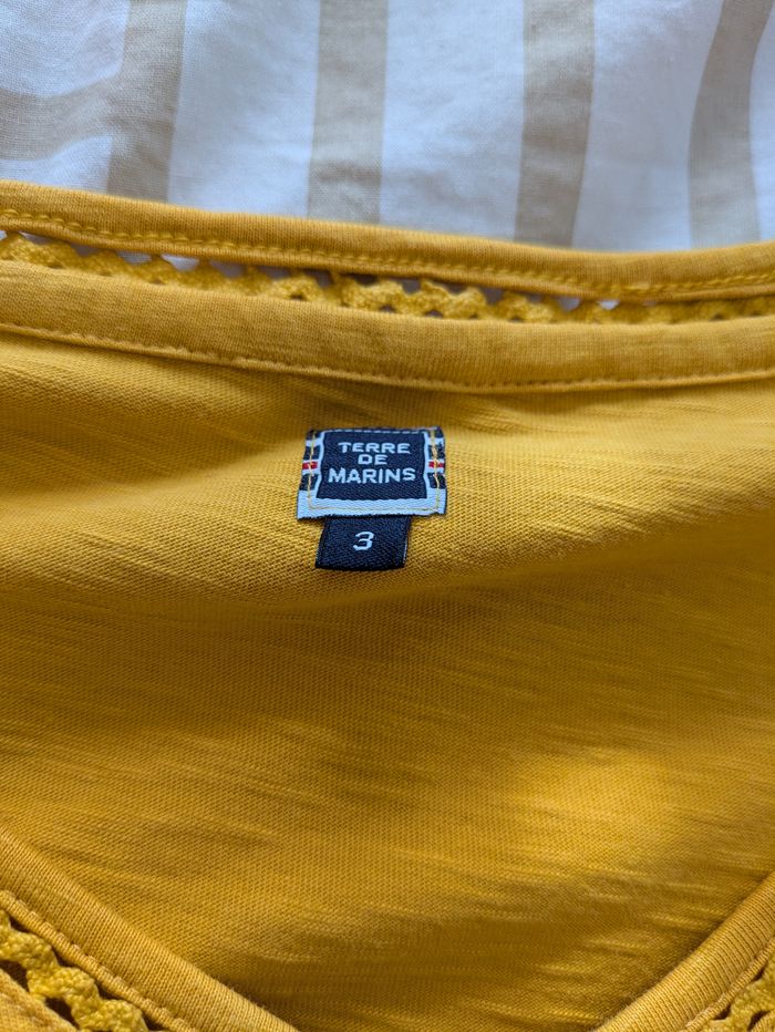 T-shirt TERRE DE MARINS - Jaune Moutarde & Broderie - photo numéro 2
