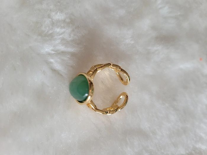 Bague acier gold et pierre verte - photo numéro 3