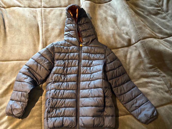 Blouson fin bleu marine zippé à capuche doublure marron 10 ans vertbaudet