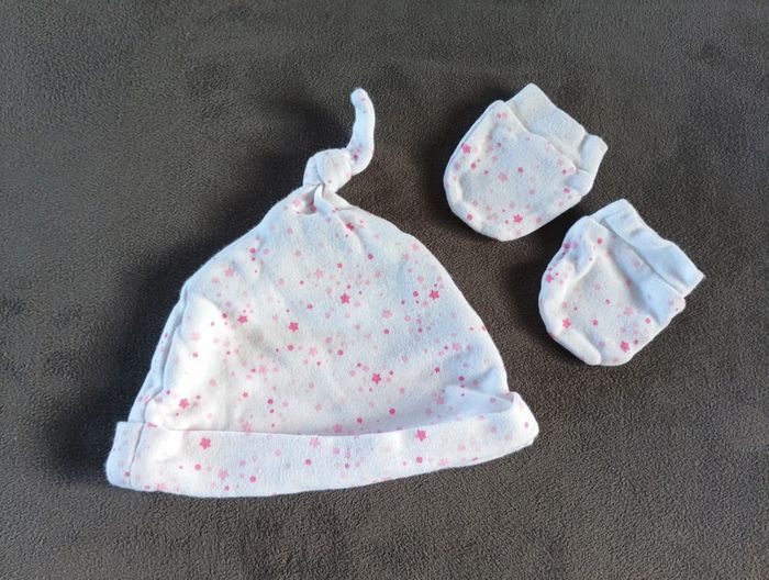 Ensemble bonnet + moufles bébé Fille Naissance 0 mois étoiles - photo numéro 3