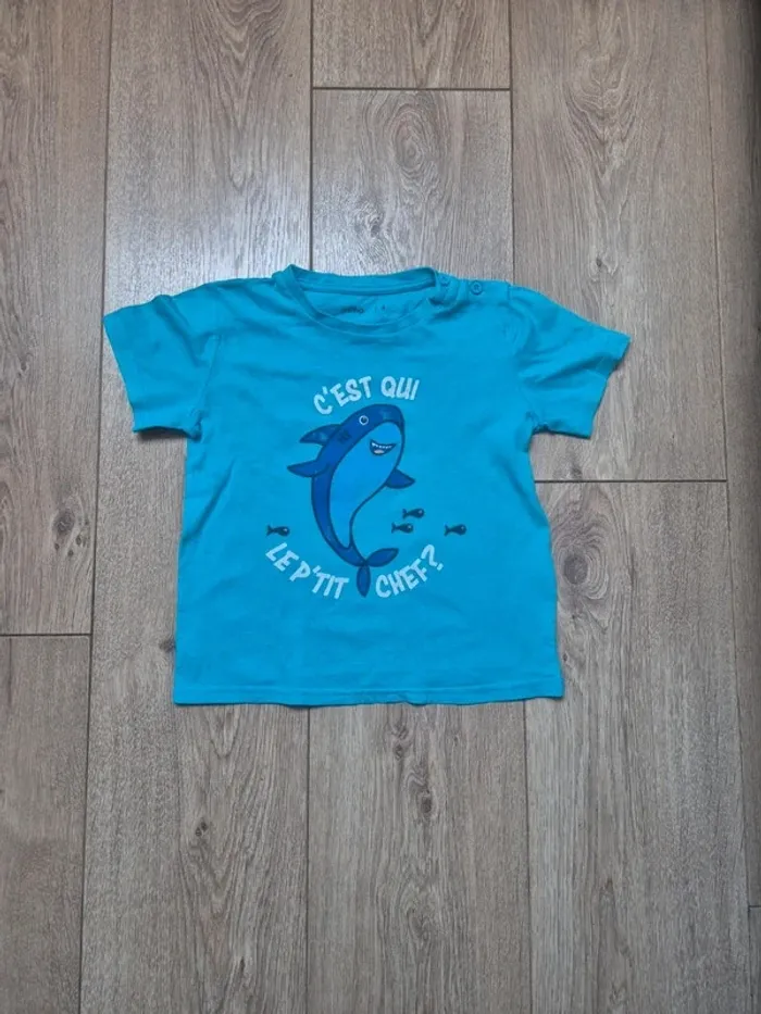 Tee-shirt gémo MC bleu "c'est qui le chef" 4 ans