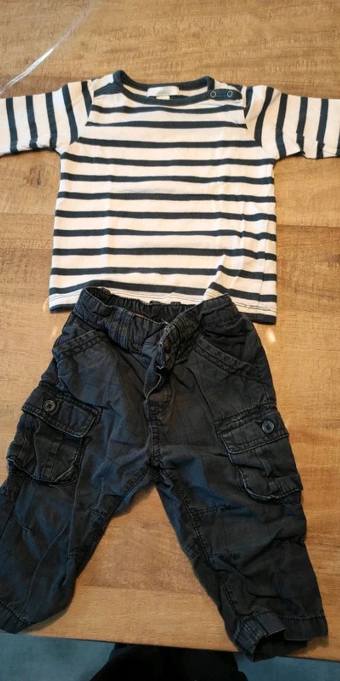 Lot de 2 pantalons + 2 hauts manches longues rayés bleus