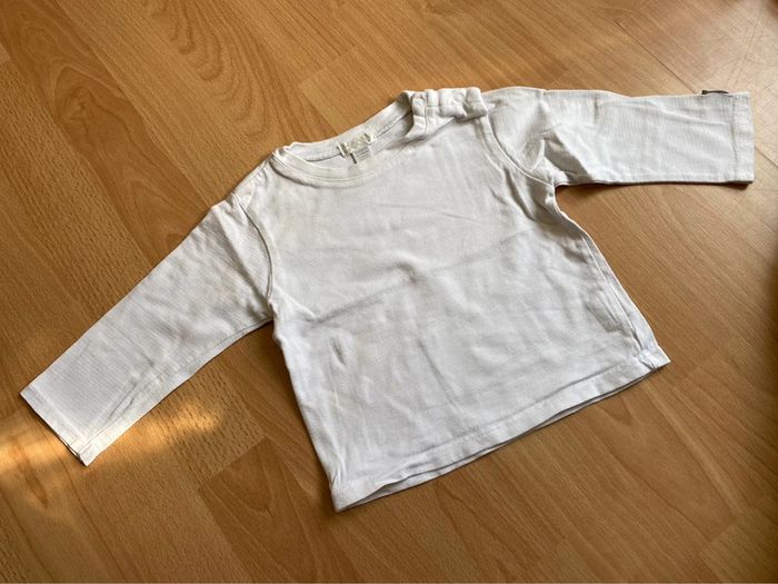 Beau T-shirt blanc ML Obaïbi T. 12 mois/74 cm garçon TBE
