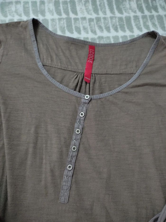 Haut tee-shirt manches longues marron i.code IKKS taille 40 L - photo numéro 3
