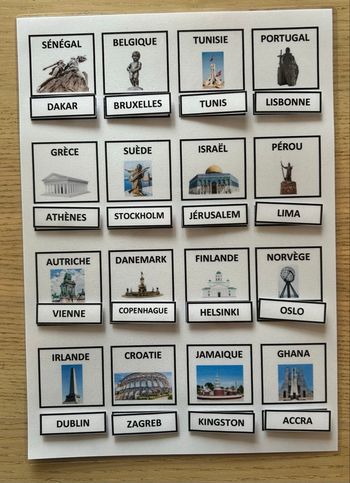 Fiche Montessori : Les pays et les capitales 