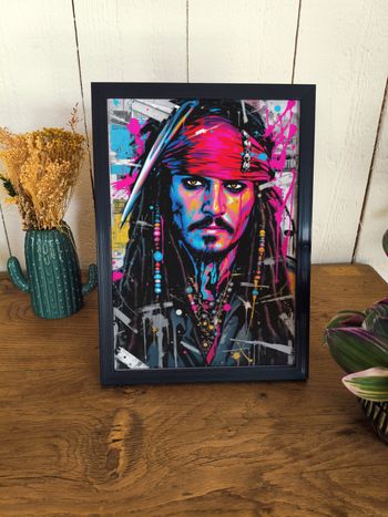 Affiche poster Jack Sparrow Pirates des Caraïbes A4 (21×29,7 cm) art mural street art coloré