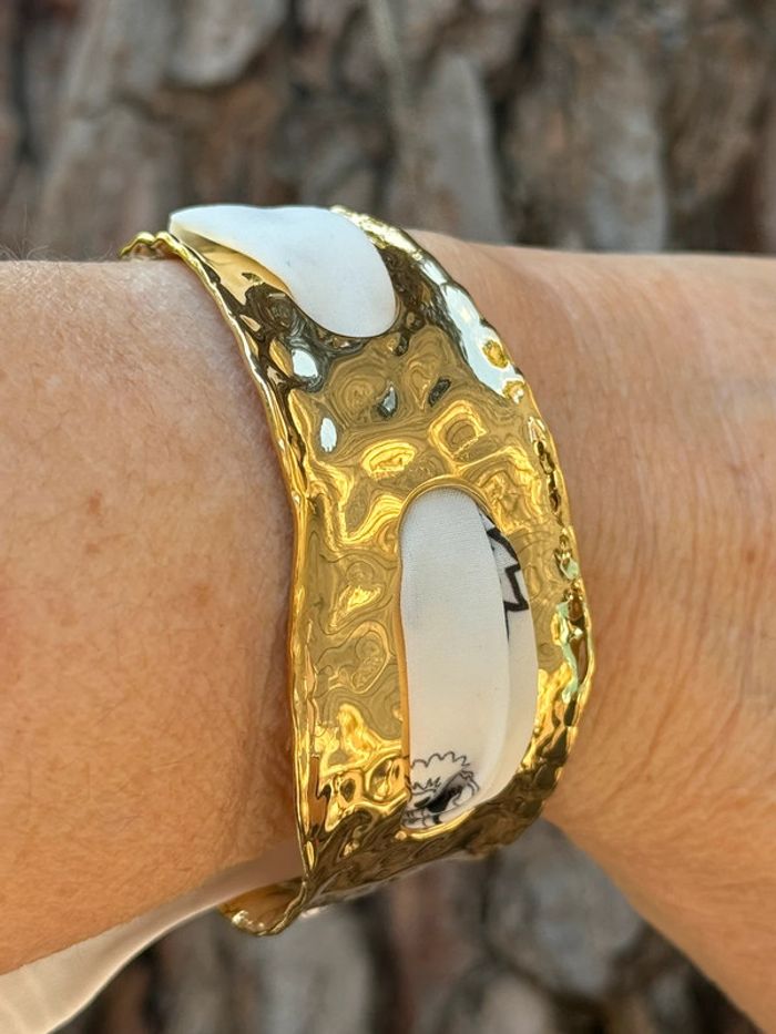 Bracelet jonc large réglable acier inoxydable or bandana traversant - photo numéro 8